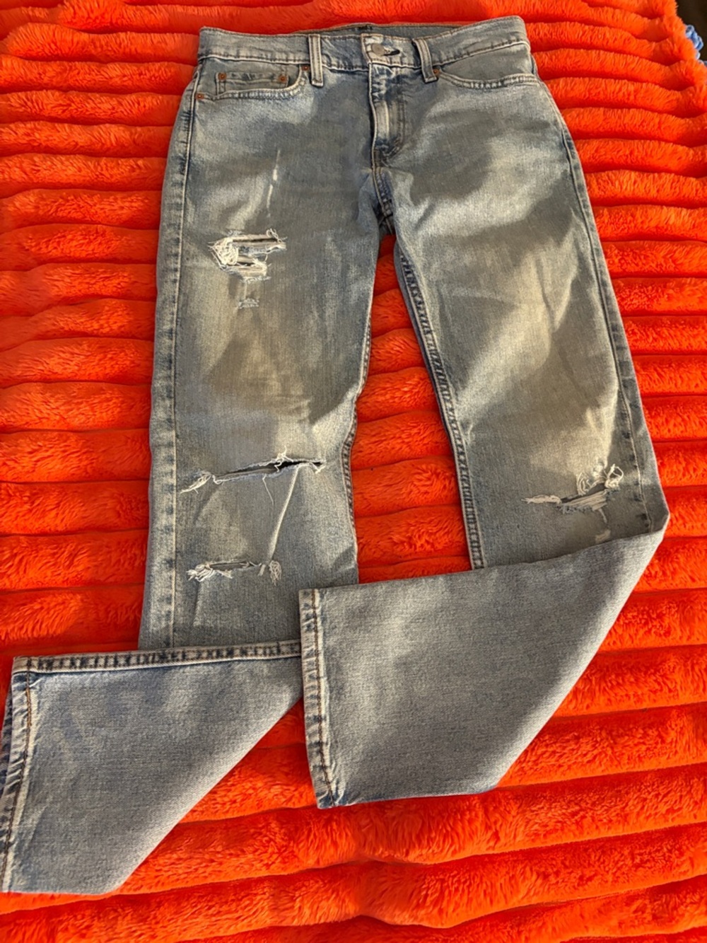 Levi's Distressed Light Blue Straight Jeans